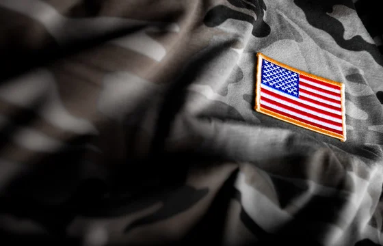 Military uniform with American flag patch